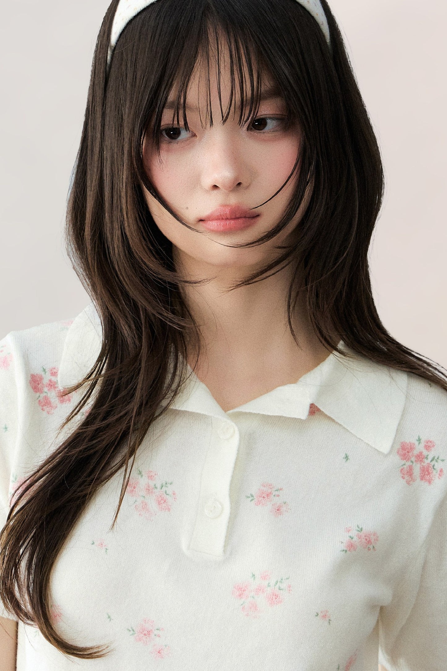 All-Over Floral Print Knit Blouse