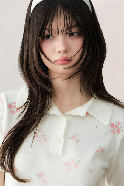 All-Over Floral Print Knit Blouse