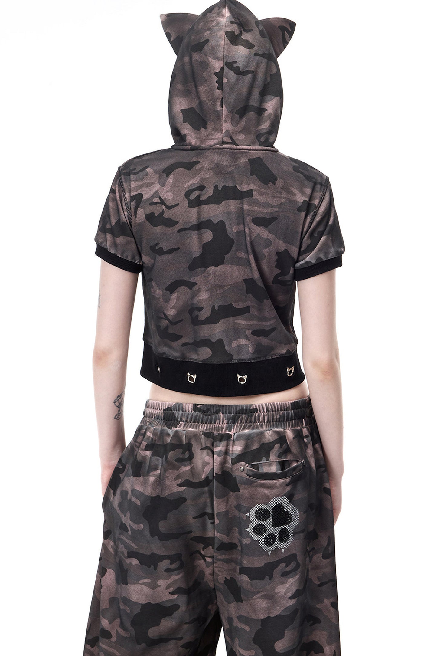 Cat Ear Rhinestone Hooded Cardigan