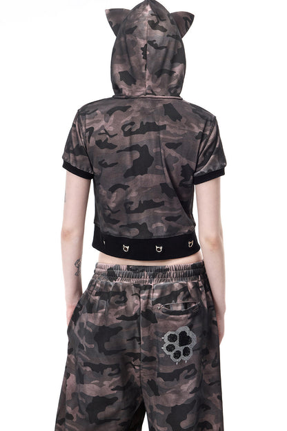 Cat Ear Rhinestone Hooded Cardigan