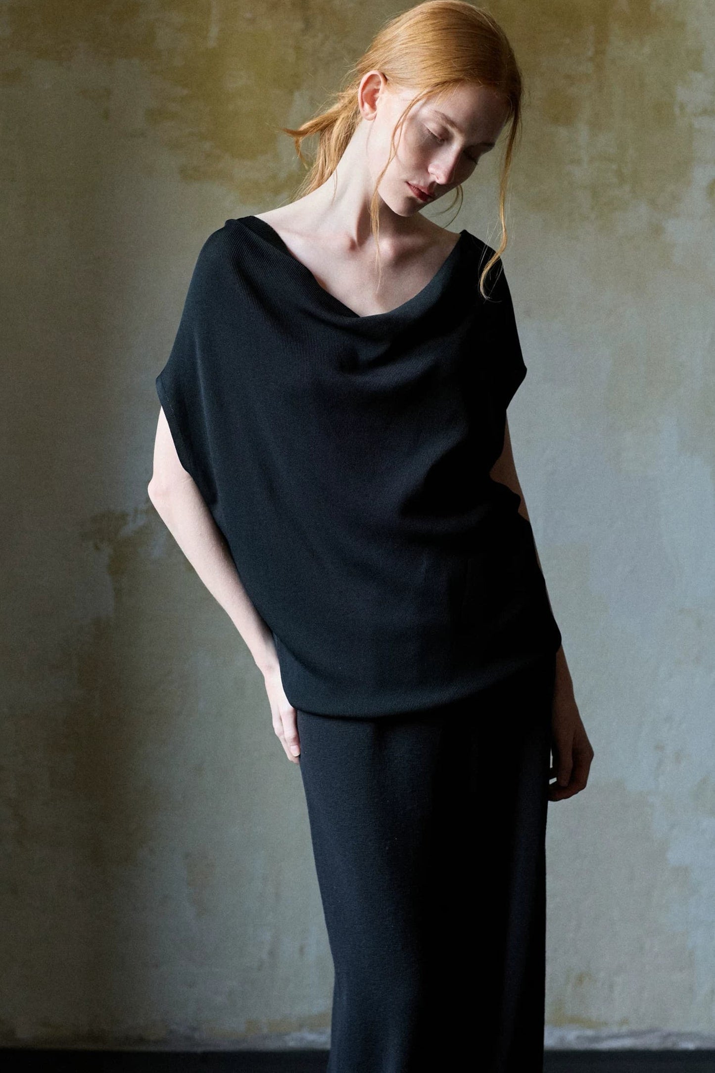 Black Tencel Drape Knitted Top