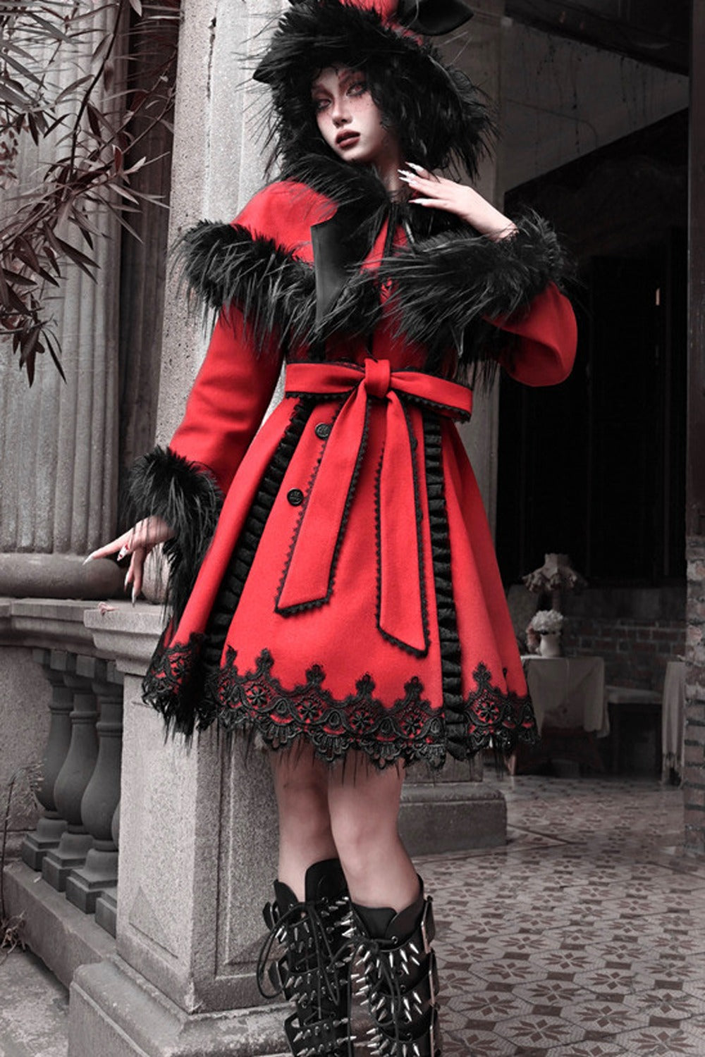 Gothic Bat Collar Woolen Cape Set
