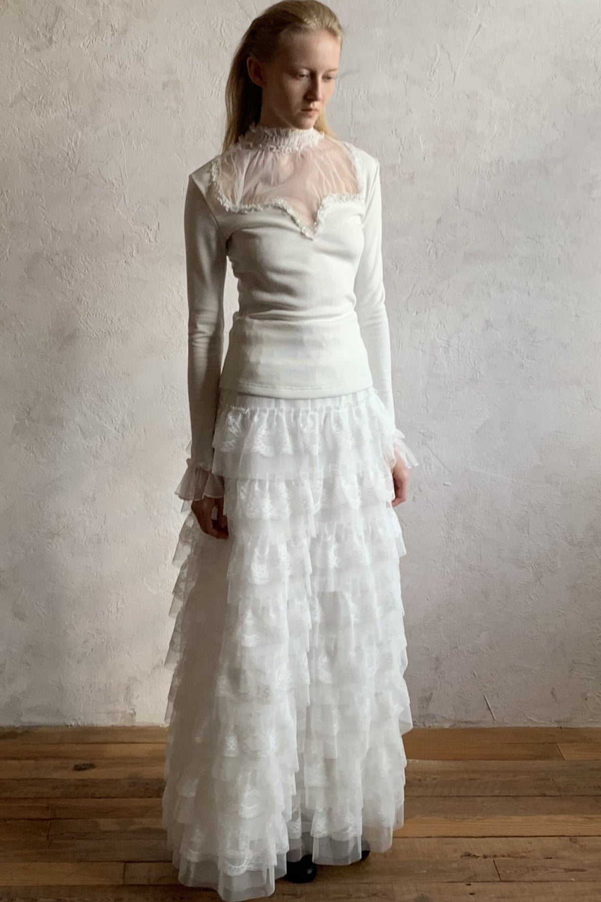 Elastic Waist Lace Cake Skirt