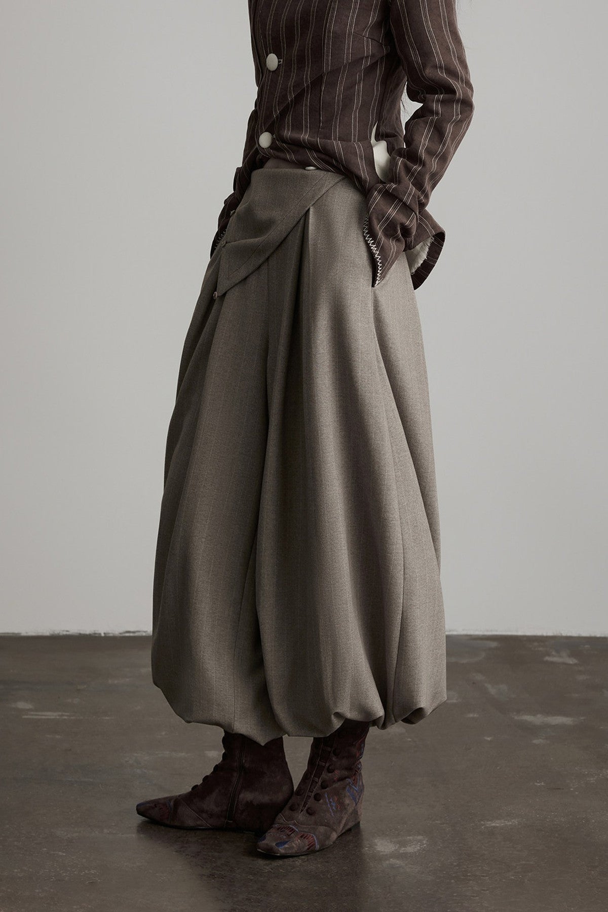 Striped Deconstructed Folded Waist Lantern Pants