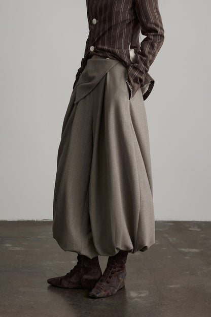 Striped Deconstructed Folded Waist Lantern Pants