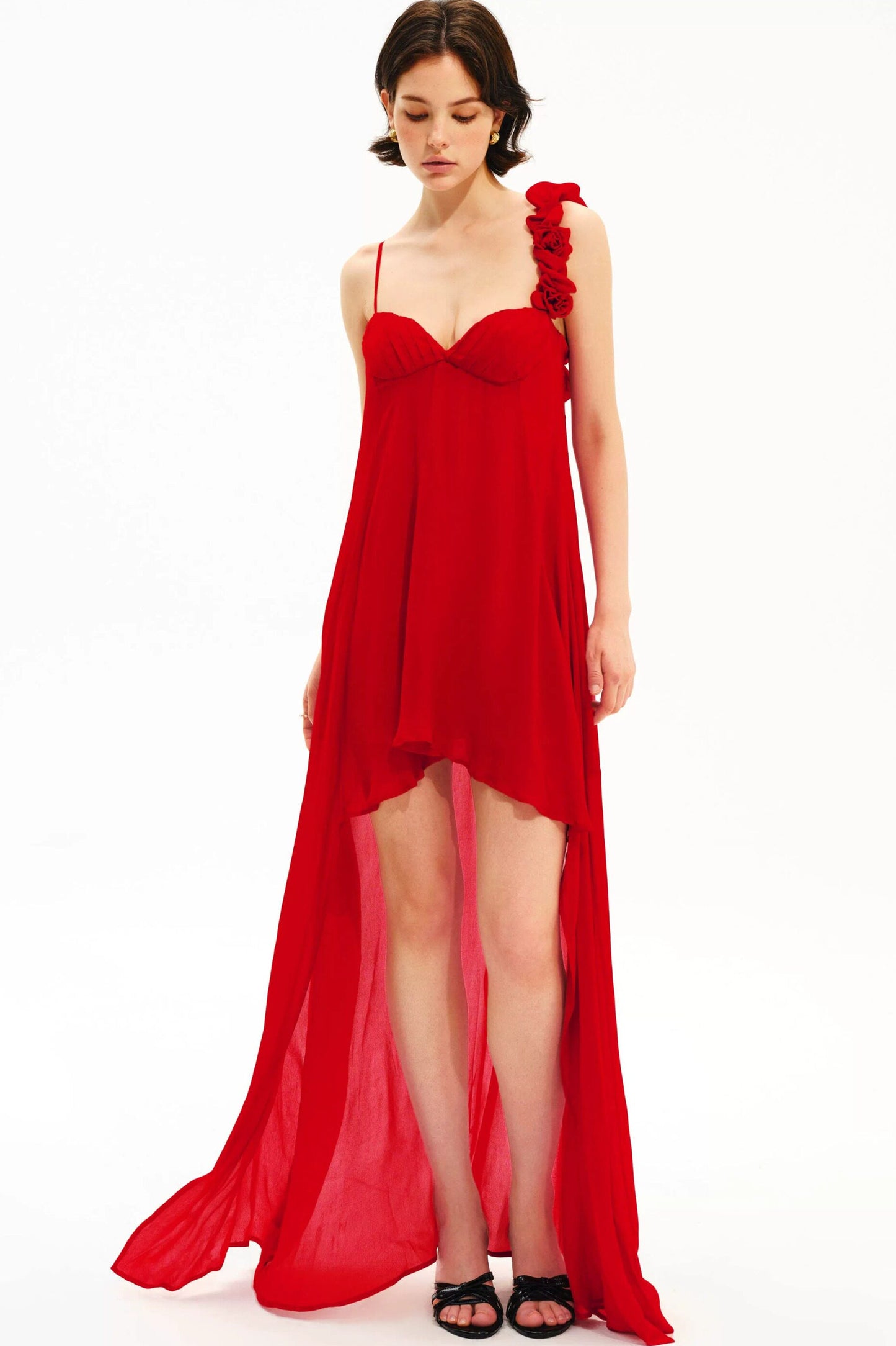 Hand-Stitched Rose Red Slip Dress