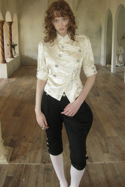Lace Trim Double Breasted Shirt