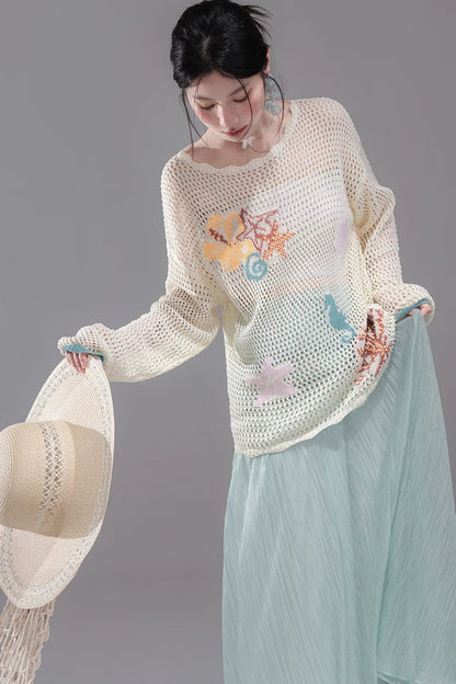 Color Clash Jacquard Knit Blouse