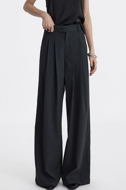 Pleated Pinstripe Wide-Leg Trousers