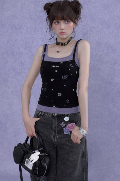 Black Purple Cutout Camisole Set-Up