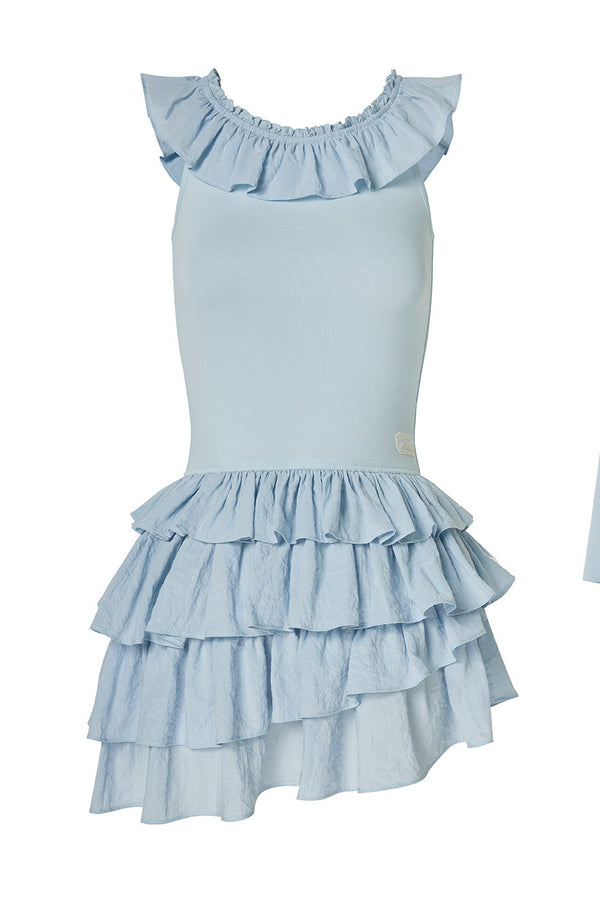Mist Blue Ruffle Dress and Leggings Set