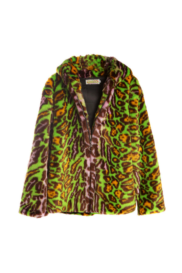 Leopard Print Fur Hooded Jacket