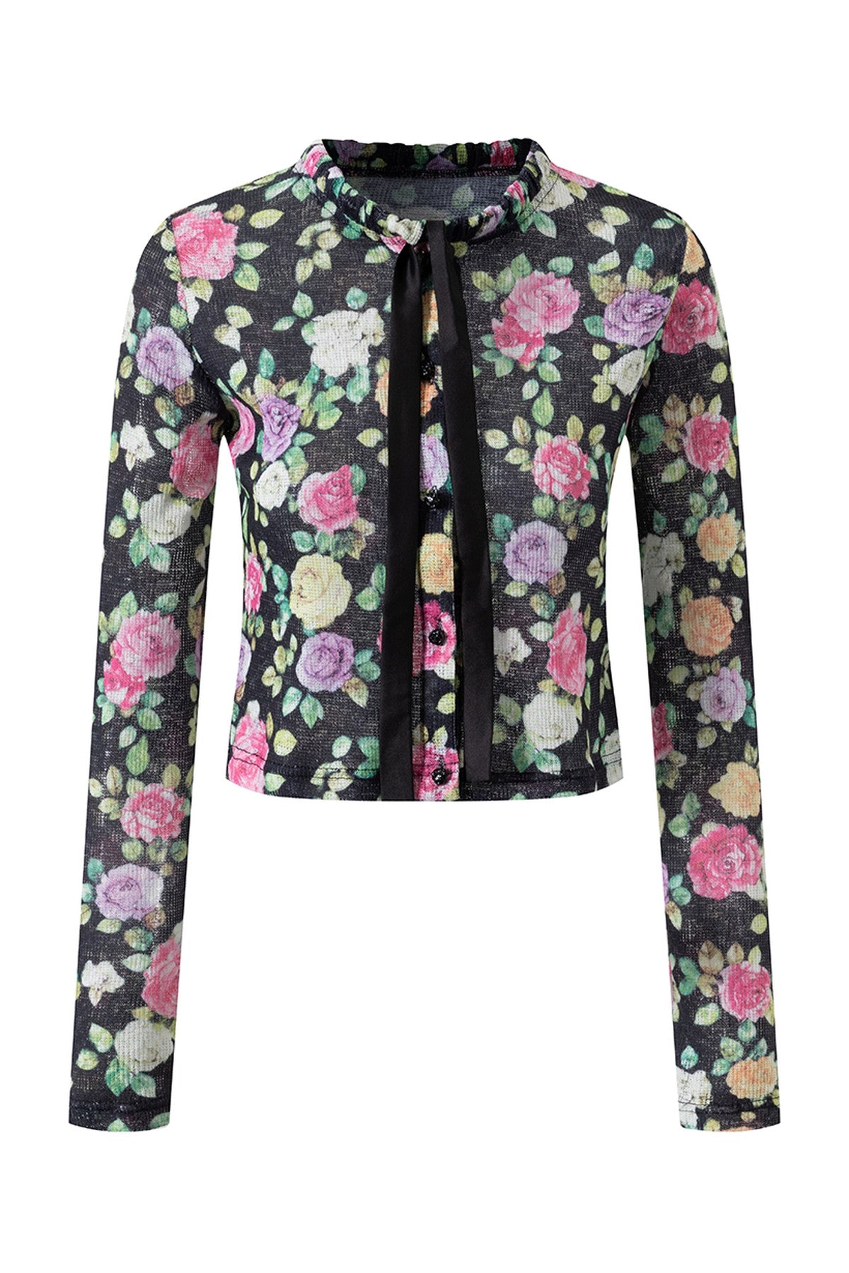 Floral Print Knitted Cardigan and Cake Skirt Set-Up