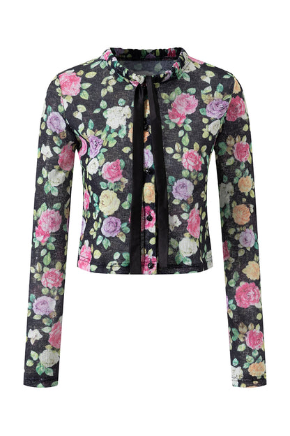 Floral Print Knitted Cardigan and Cake Skirt Set-Up