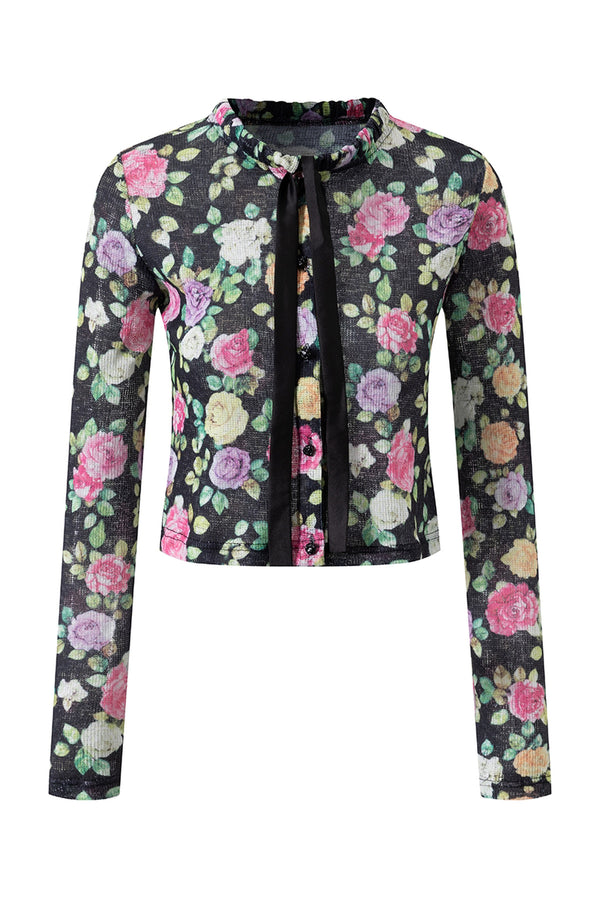 Floral Print Knitted Cardigan and Cake Skirt Set-Up