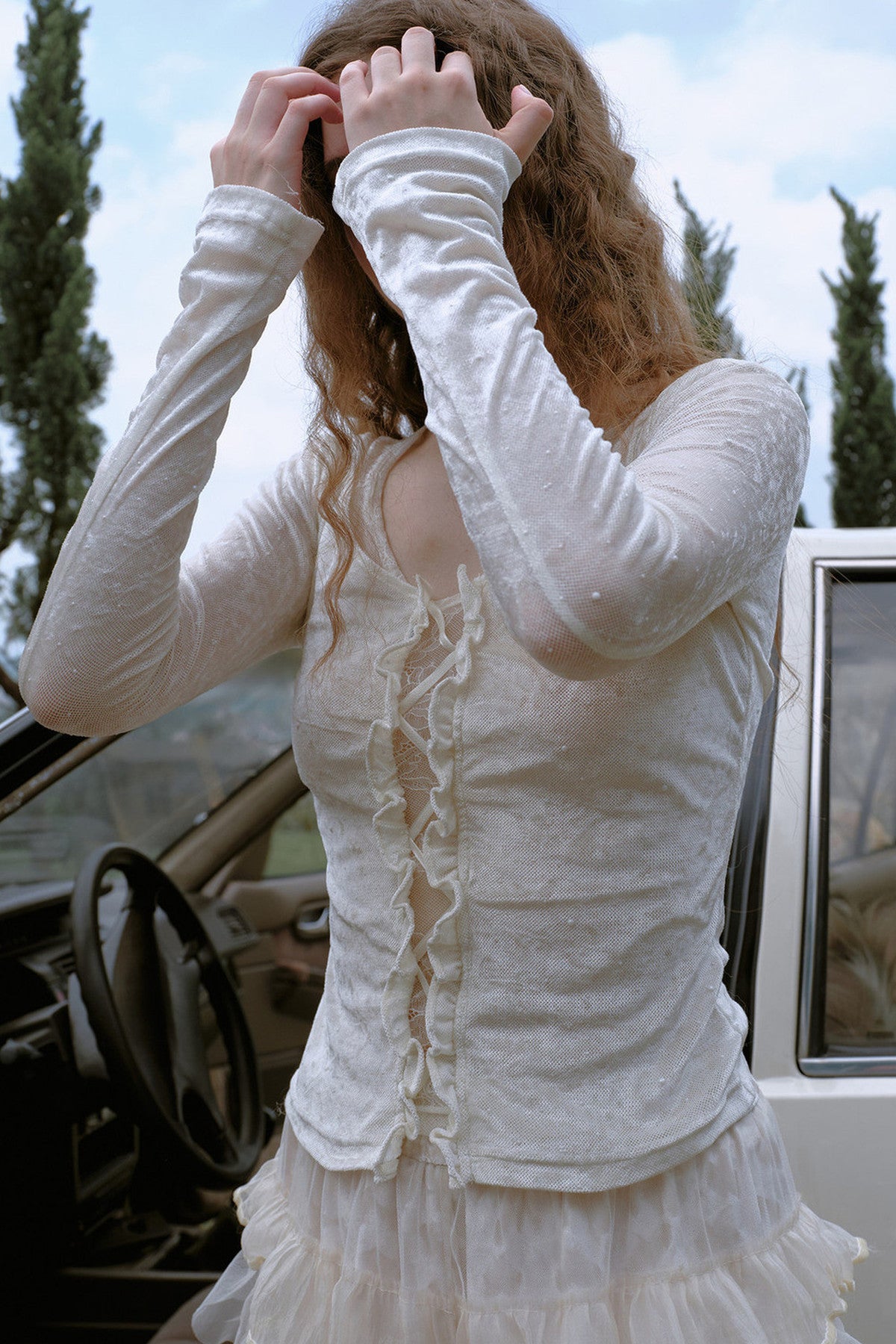 Beaded Lace Cut-Out Top