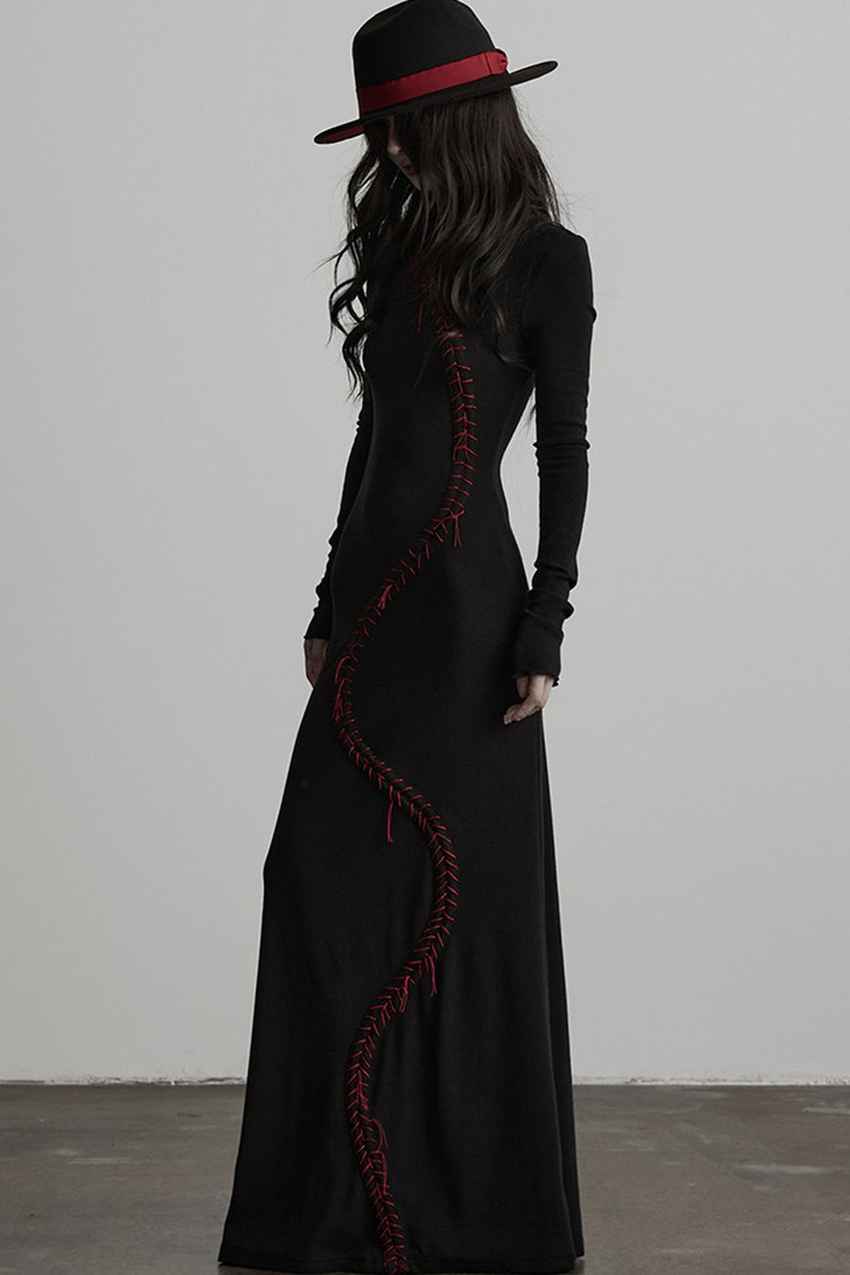 Hand-Stitched Long Sleeve Knit Dress