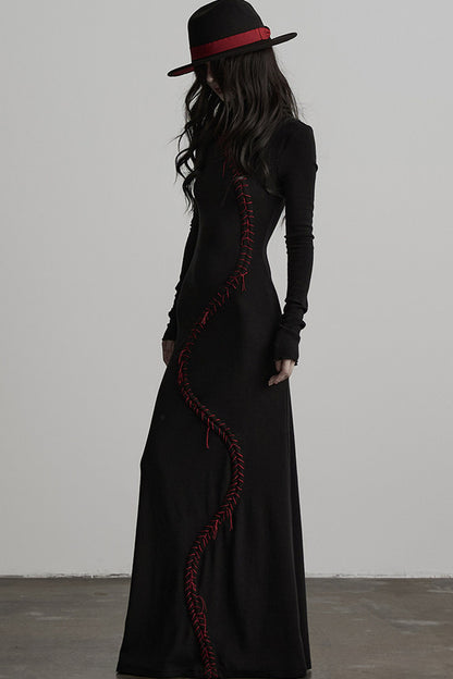 Hand-Stitched Long Sleeve Knit Dress