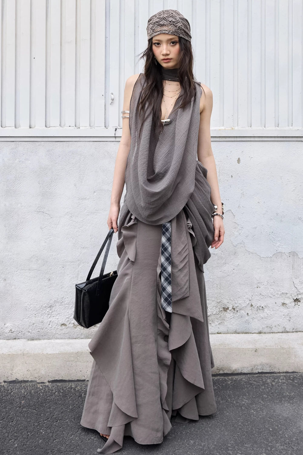 Retro Sculptural Pleated Tie-Up Vest