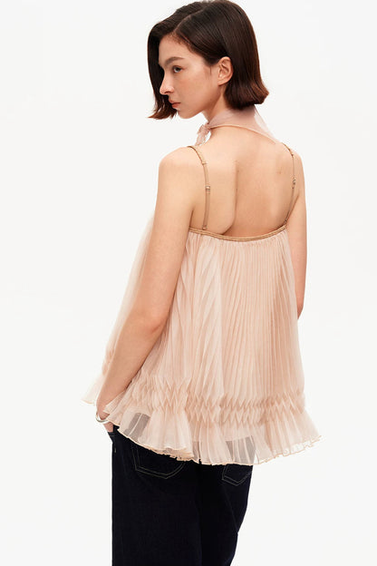 Chiffon Pleated Suspender Top