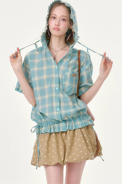 Sea Salt Plaid Hooded Blouse
