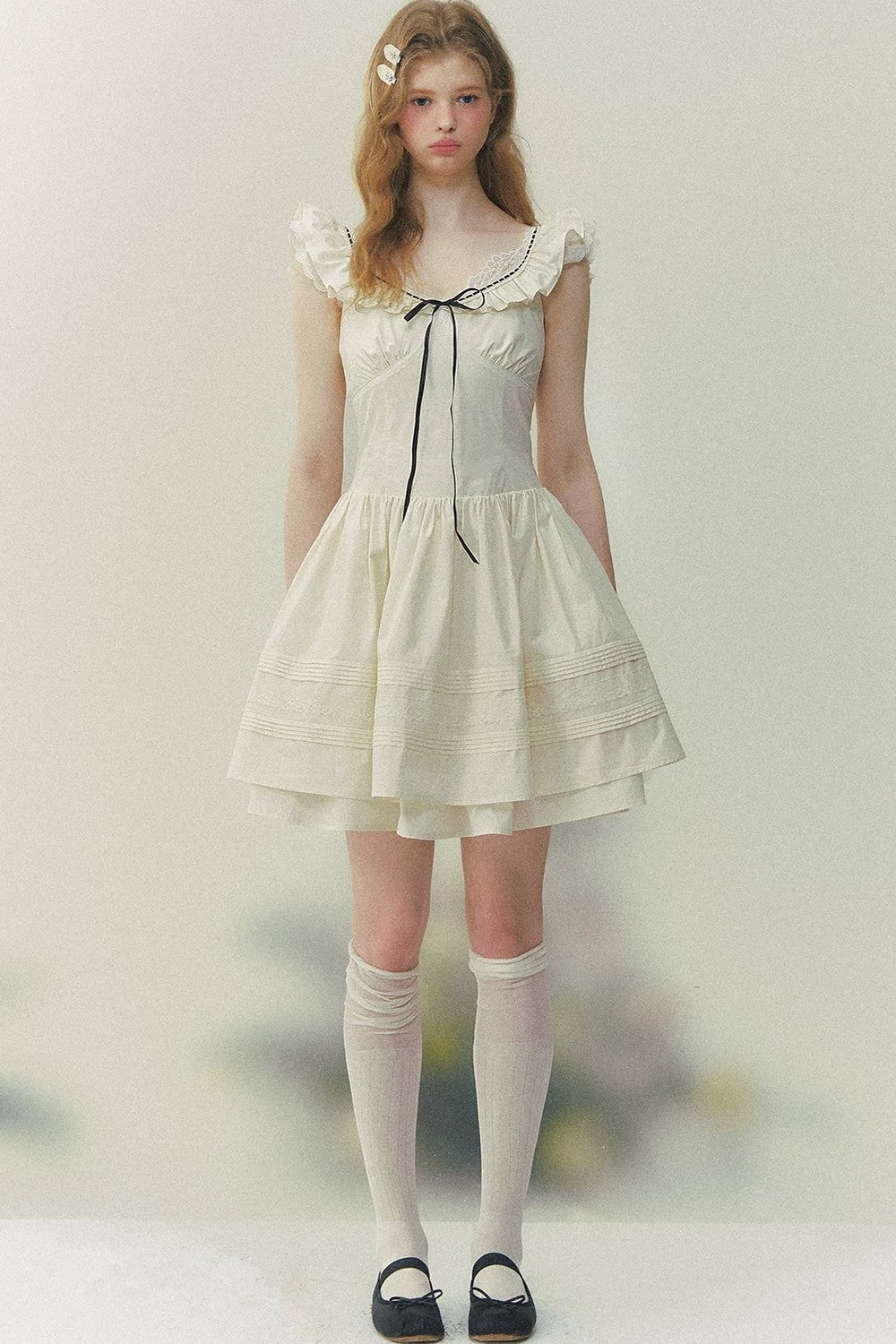 Sunset Patchwork Flutter-Sleeve Dress