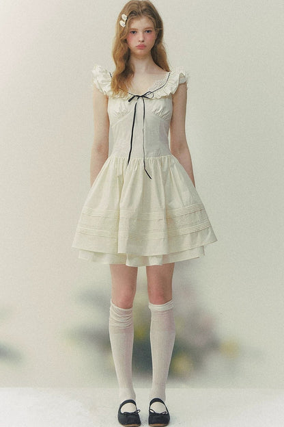Sunset Patchwork Flutter-Sleeve Dress