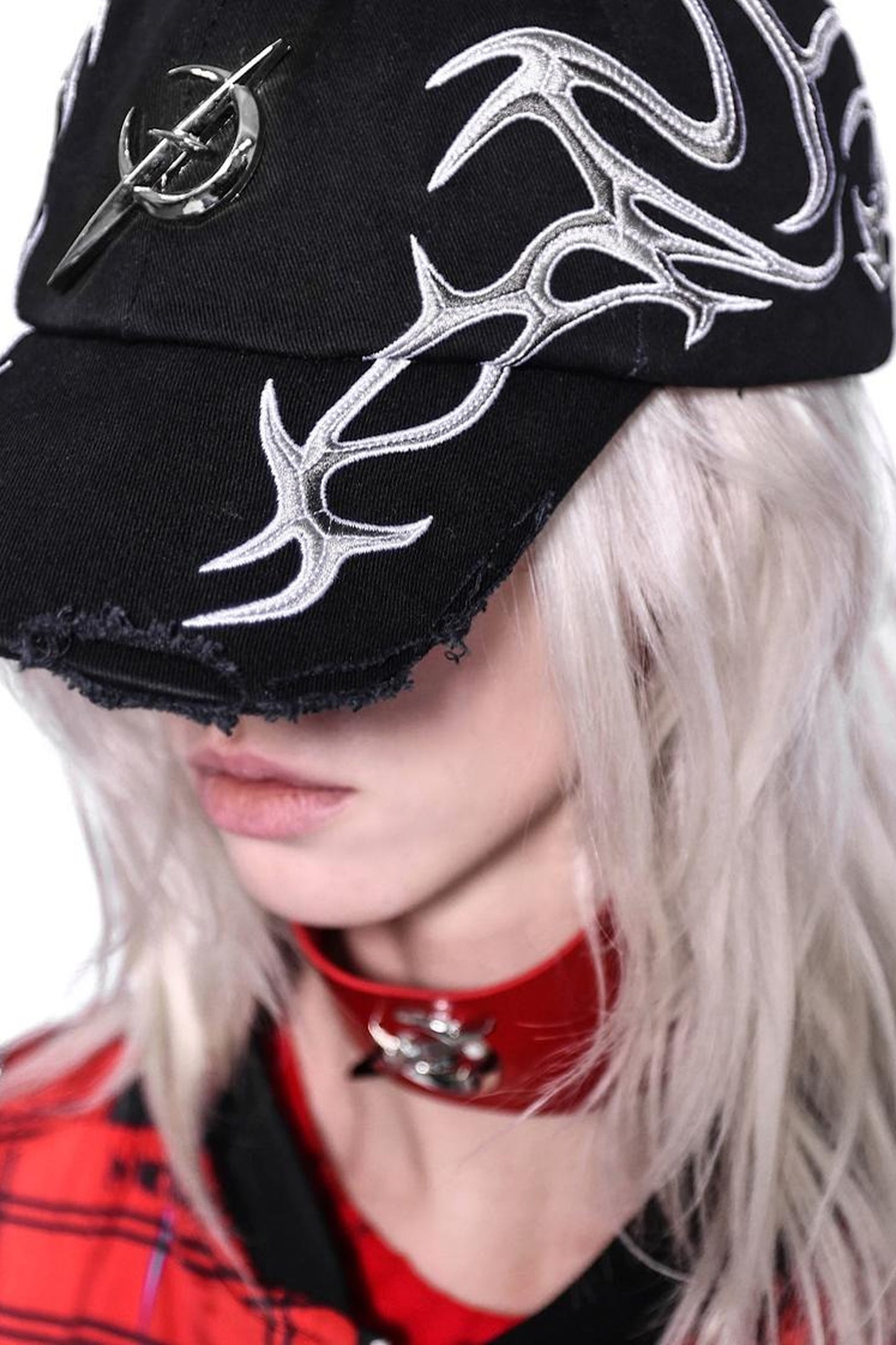 Black Red Embroidered Racing Stripe Baseball Cap