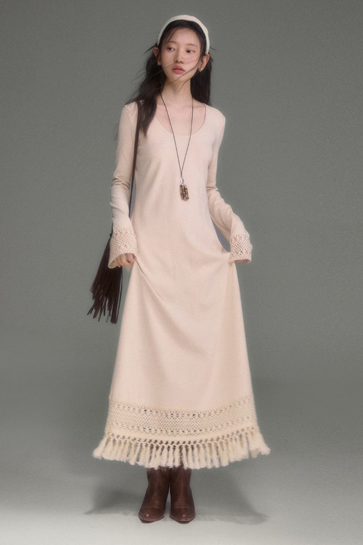 Tassel Knit Cape and Dress Set-Up