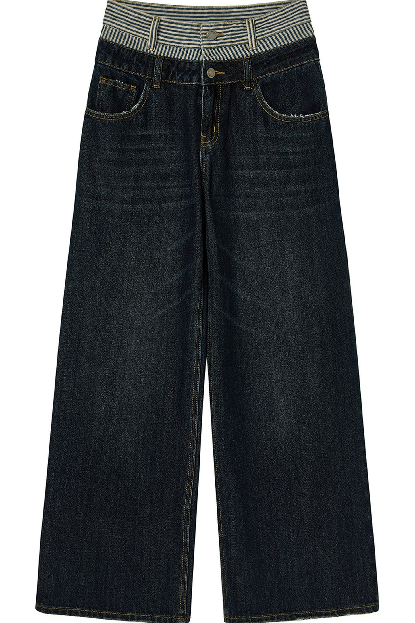 Striped Double Waistband Wide-Leg Jeans