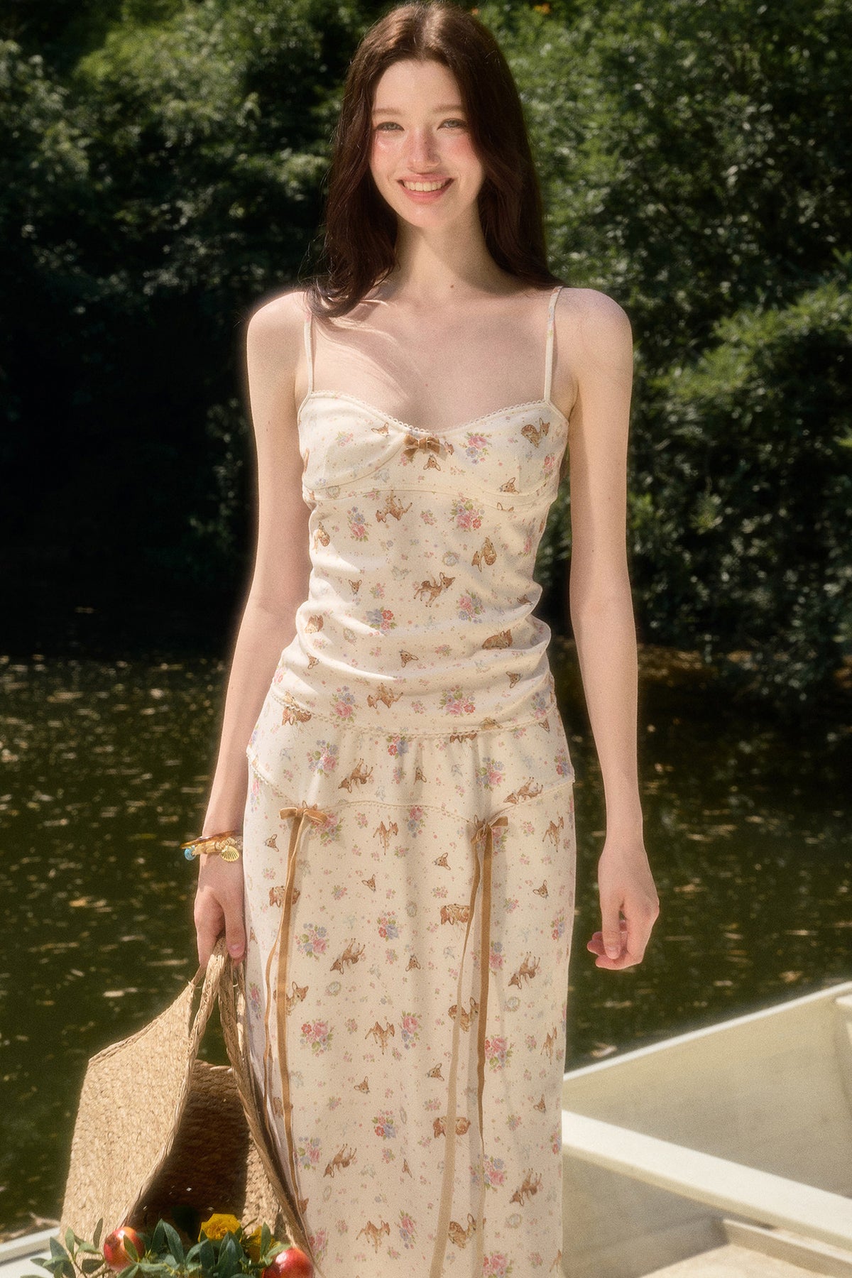 Deer Print Camisole Top Skirt Set-Up