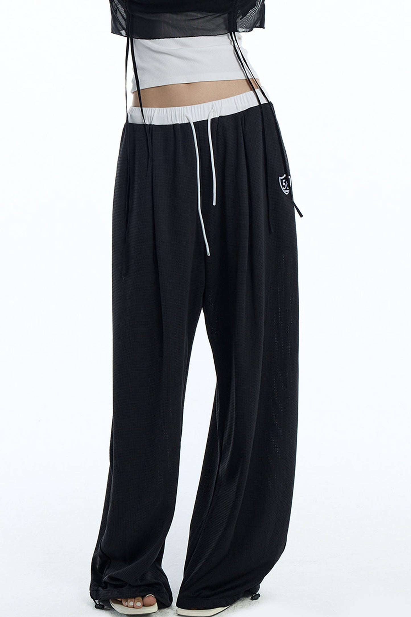 Black White Color-Block Sports Pants