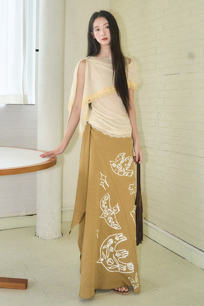 Tencel Linen Shawl Blouse Set