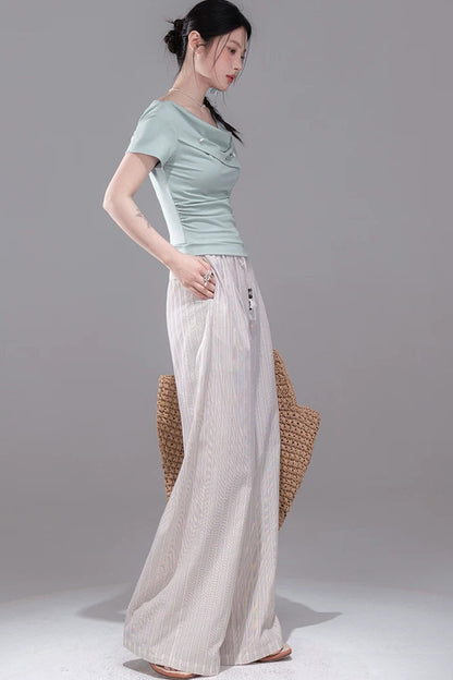 Linen Striped Wide-Leg Pants