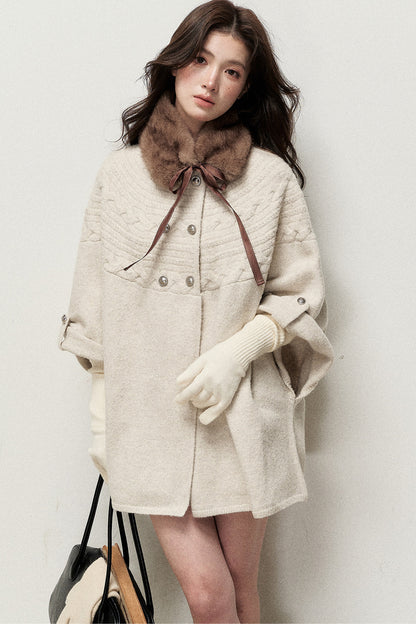 Double-Breasted Cape Design Cardigan