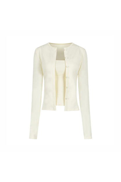 Set T-shirt slim fit con canotta e cardigan