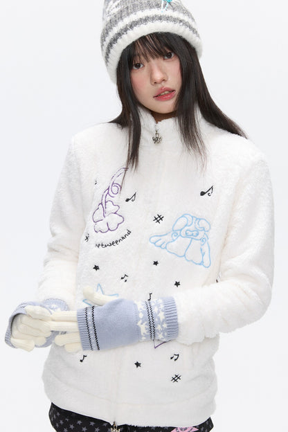 Embroidered Plush Fleece Coat