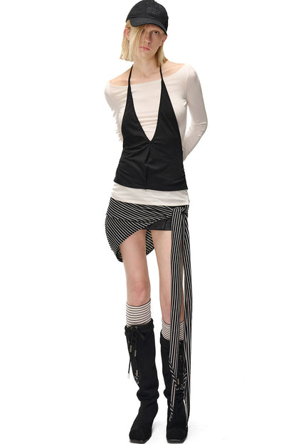 Lyocell Halter Neck Layered-Look T-Shirt