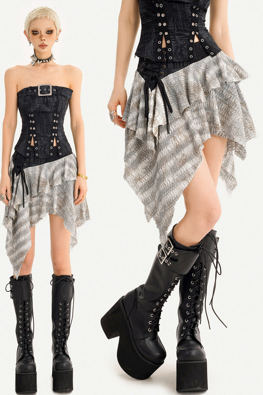 Patchwork Asymmetrical Mini Skirt