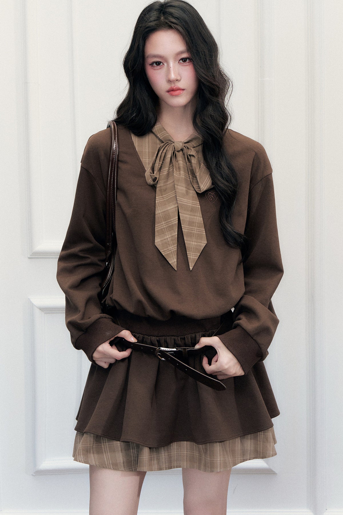 Plaid Tie Patchwork Layered-Look Dress