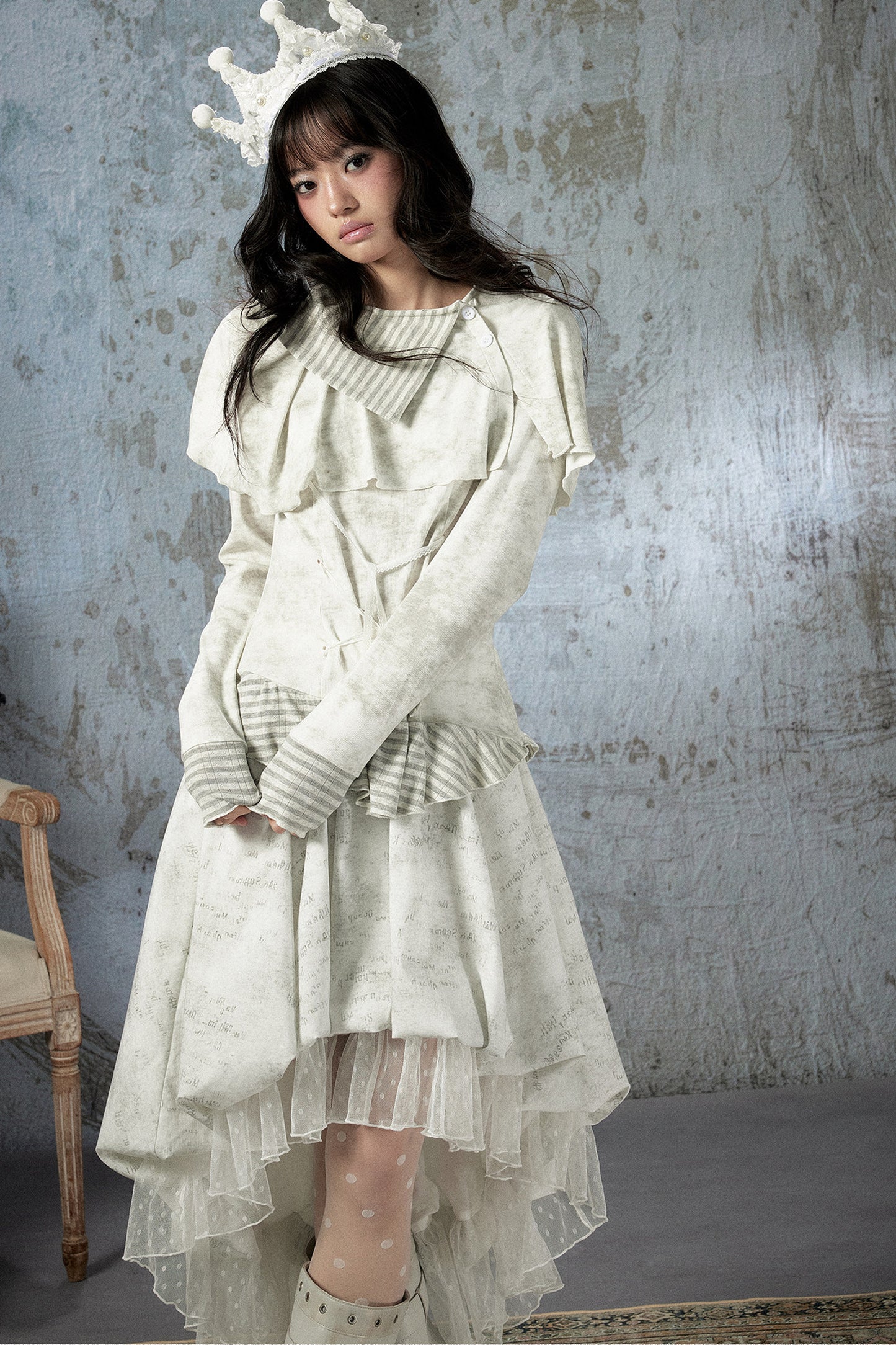 Asymmetrical Lapel Long-Sleeve Striped Patchwork Top