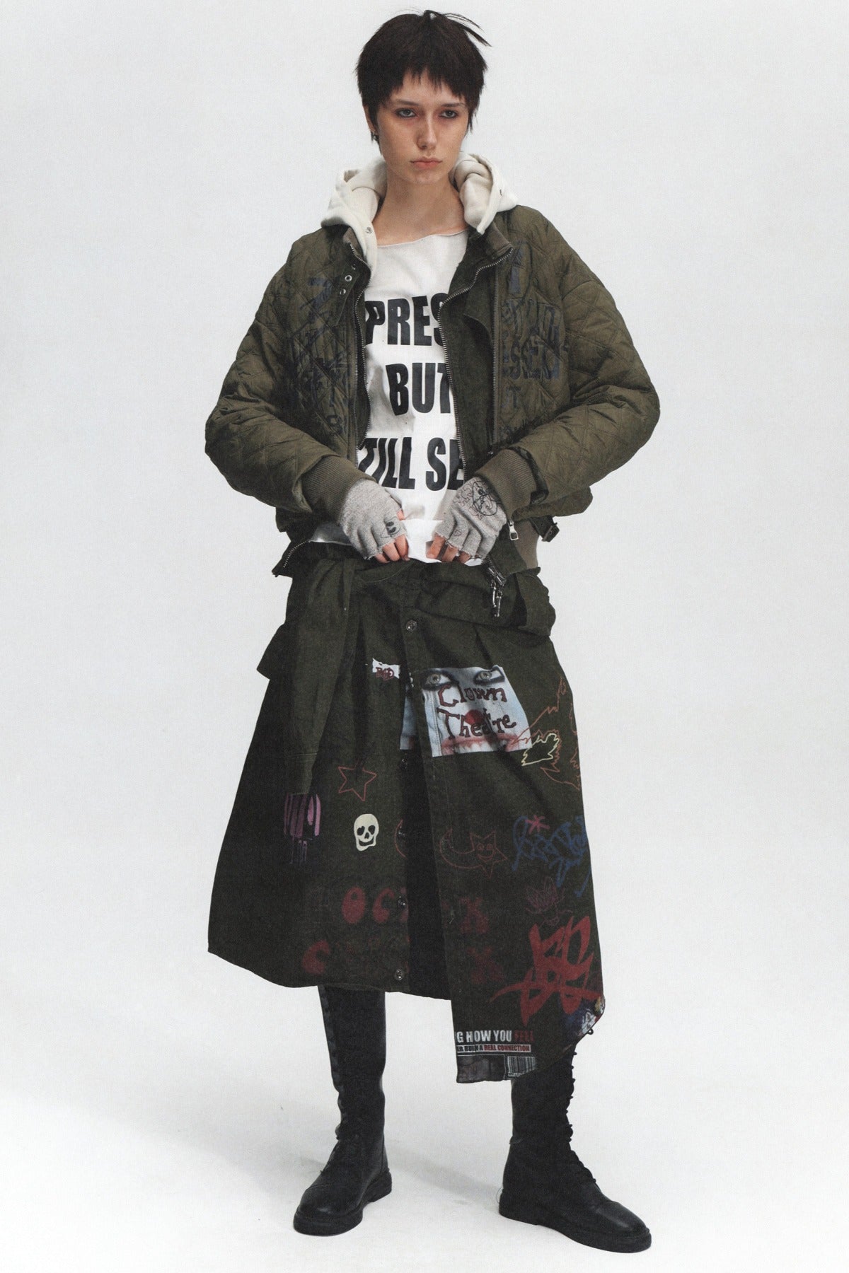Irregular Graffiti Print Denim Skirt