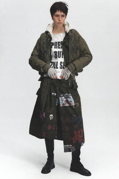 Irregular Graffiti Print Denim Skirt