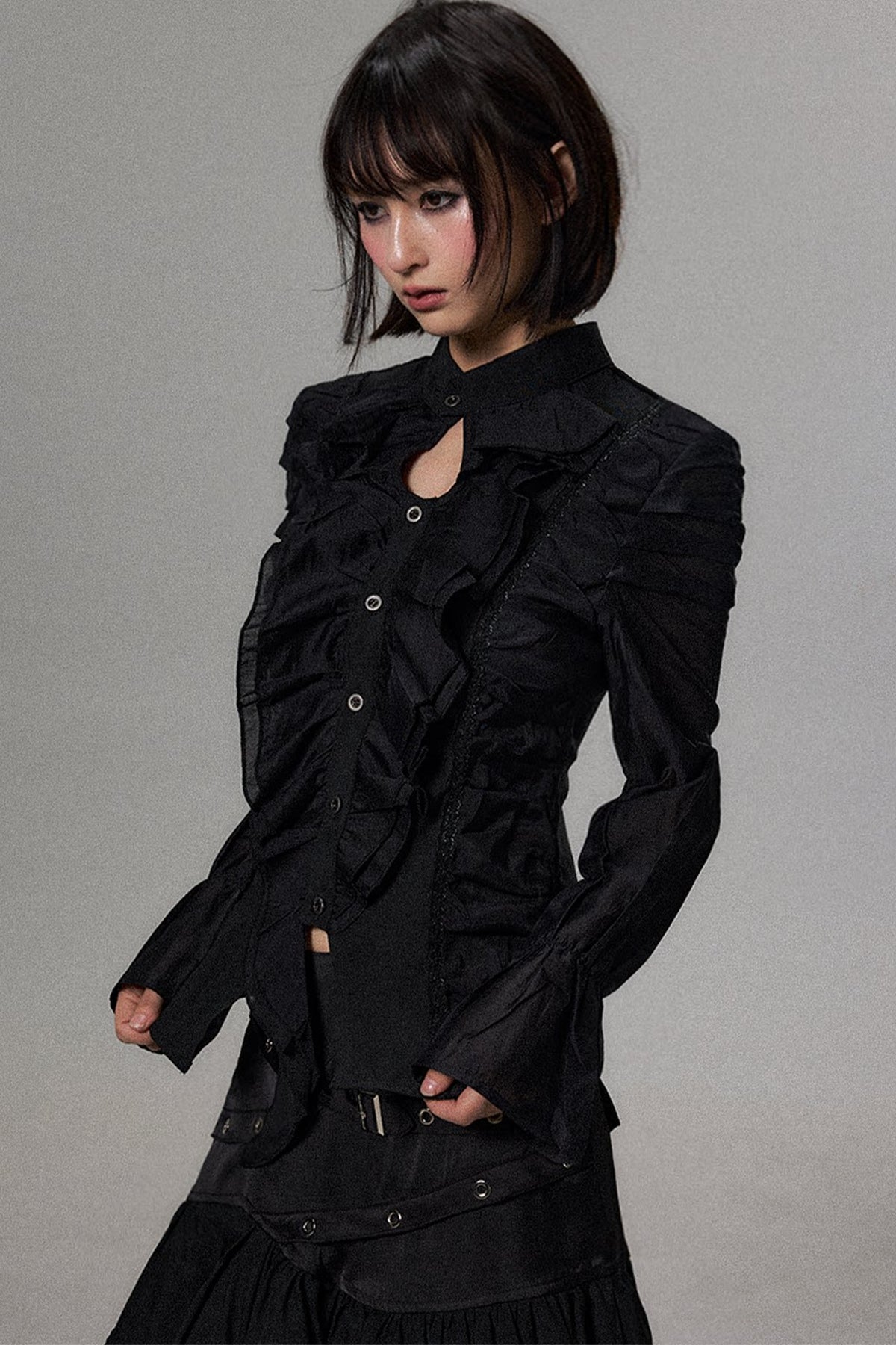 Asymmetrical Ruffle Pleated Patchwork Shirt