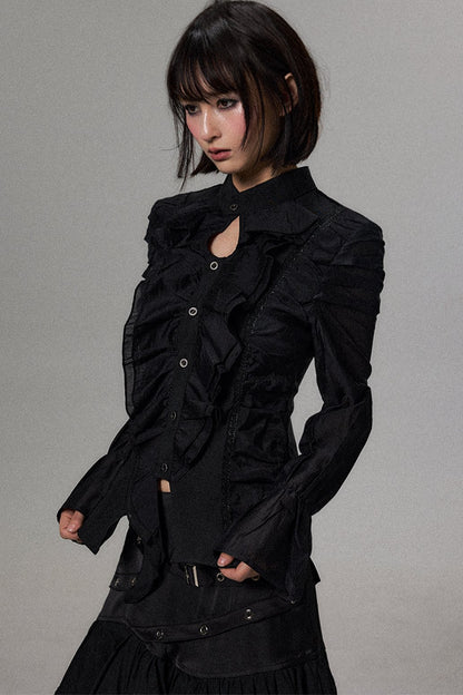 Asymmetrical Ruffle Pleated Patchwork Shirt