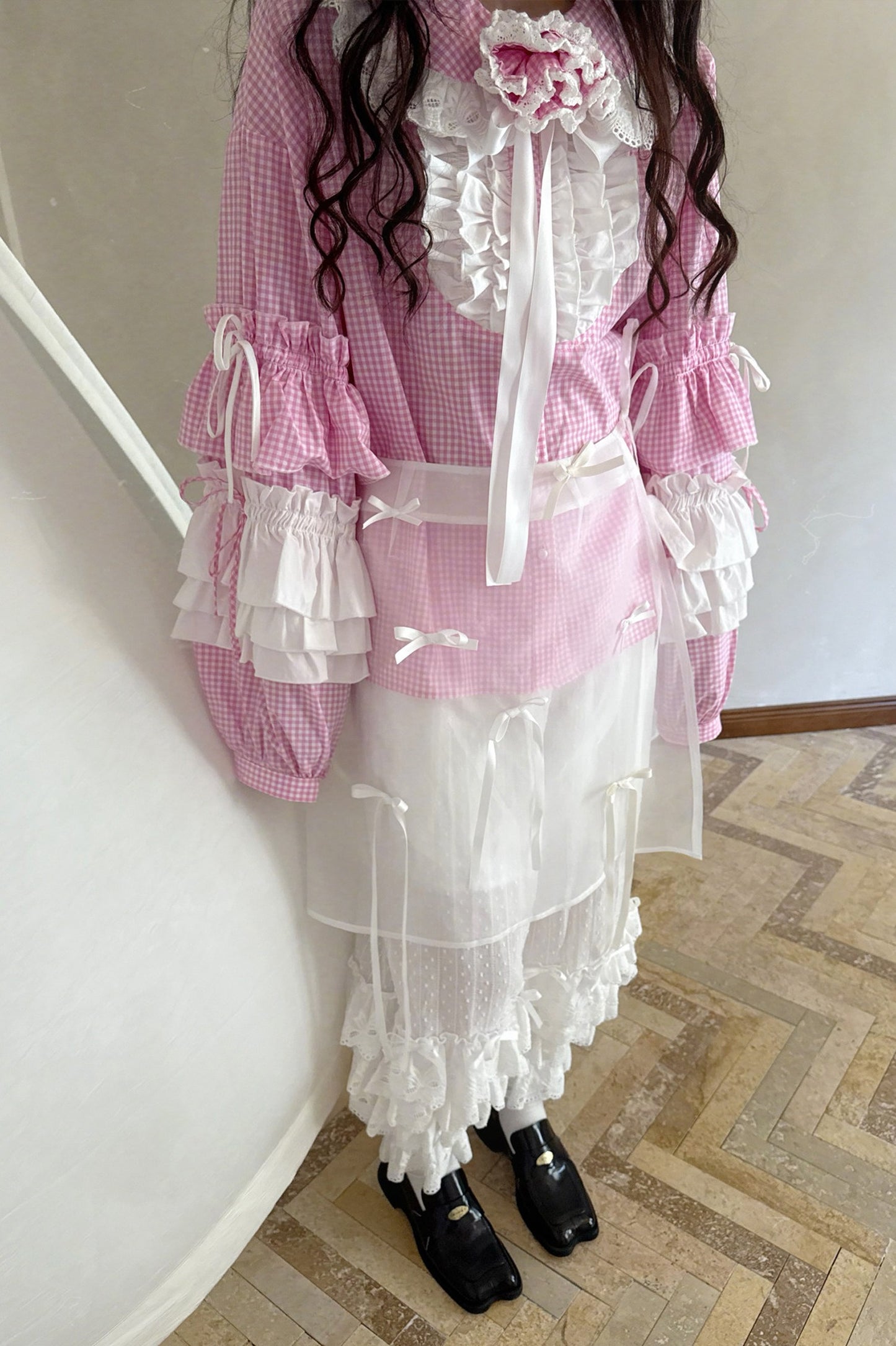 Transparent Doll Print Bowknot Apron Skirt
