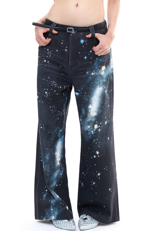 Starry Sky Rhinestone Wide-Leg Pants