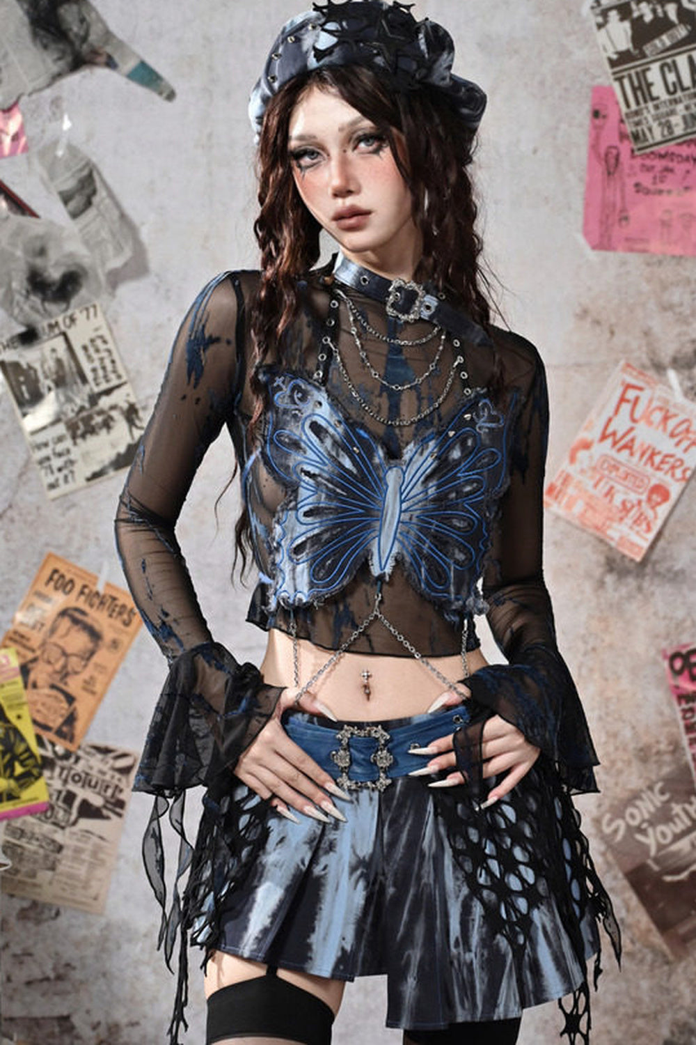 Butterfly Studded Chain Tube Top and Mesh Base Layer Set-Up