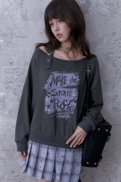Graffiti Off-Shoulder Hoodie Dress