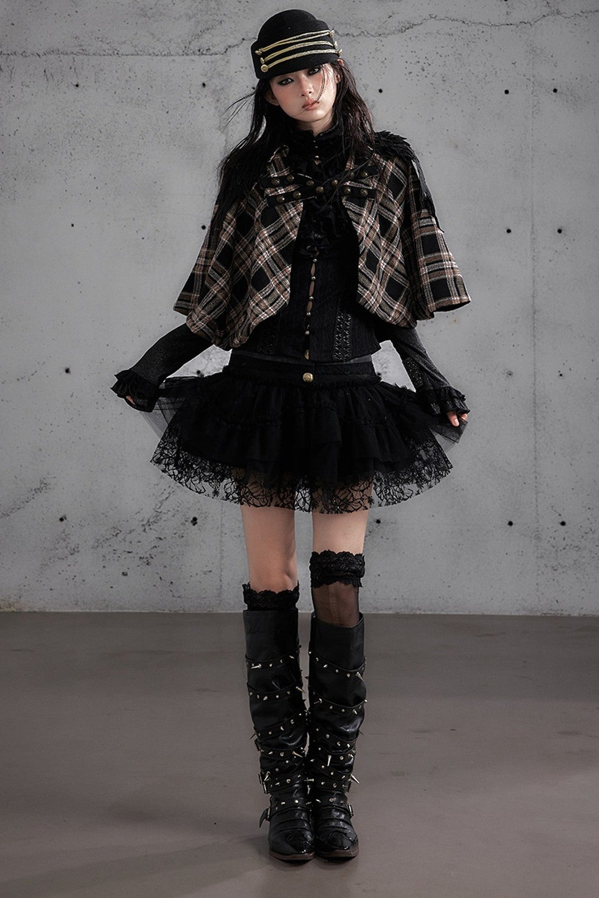 Reversible Wool Blend Plaid Cape